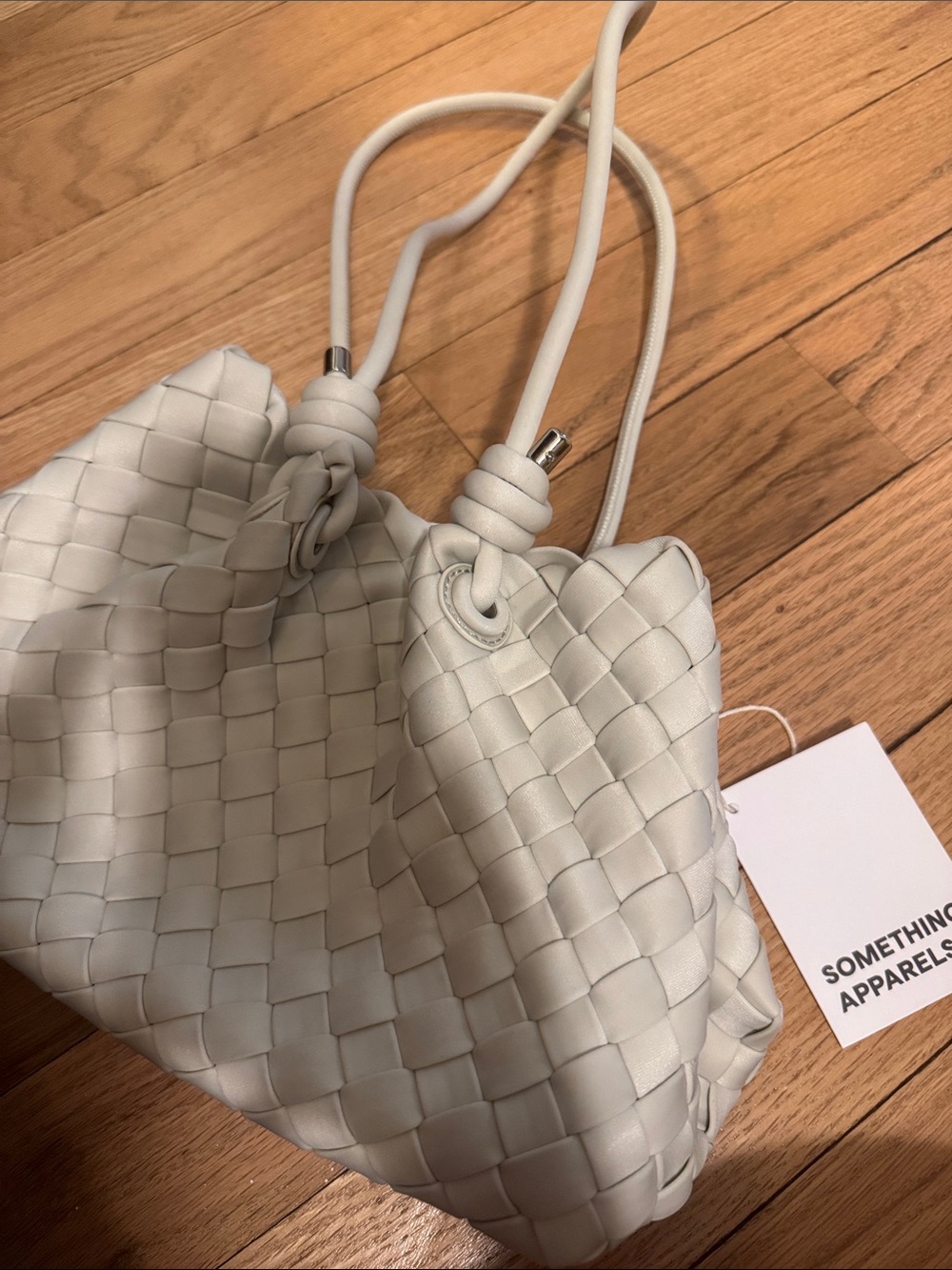 Woven Knot-Detail Shoulder Bag in Off-White